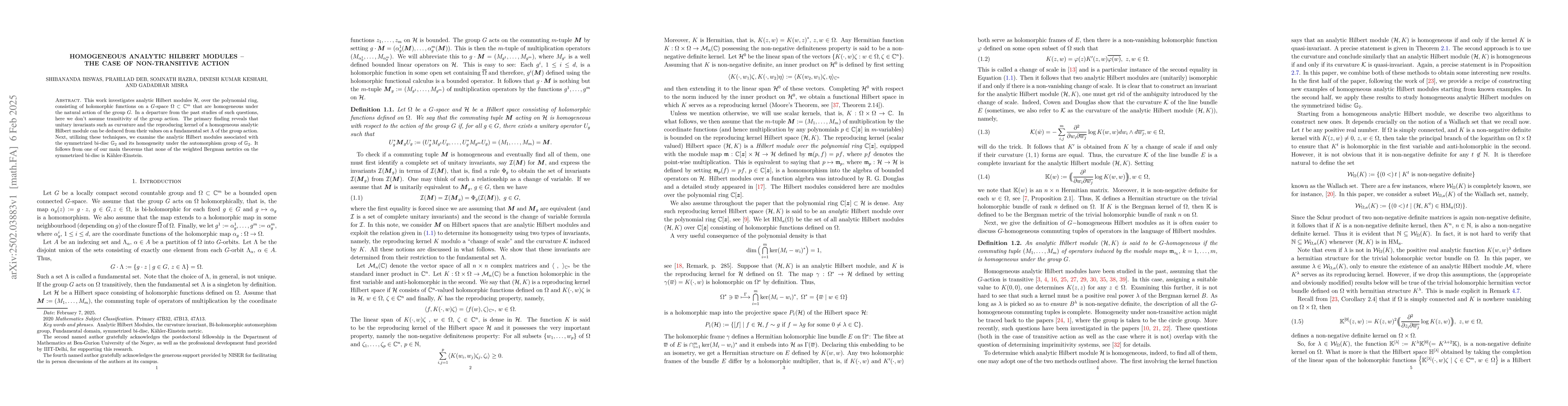 Thumbnail for Homogeneous analytic Hilbert modules -- the case of non-transitive
  action