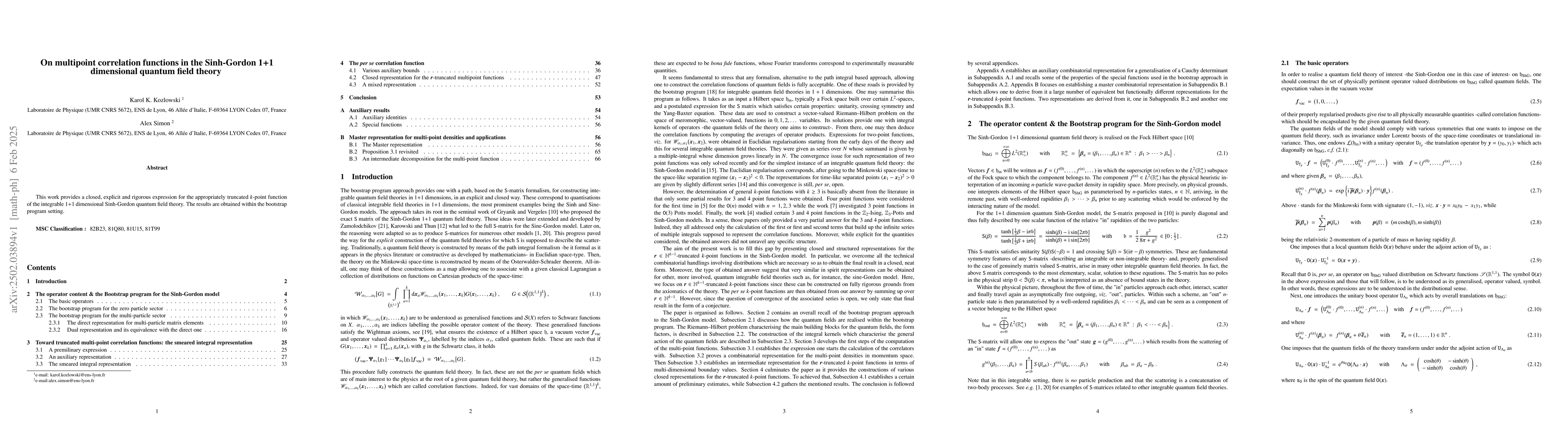 Thumbnail for On multipoint correlation functions in the Sinh-Gordon 1+1 dimensional
  quantum field theory