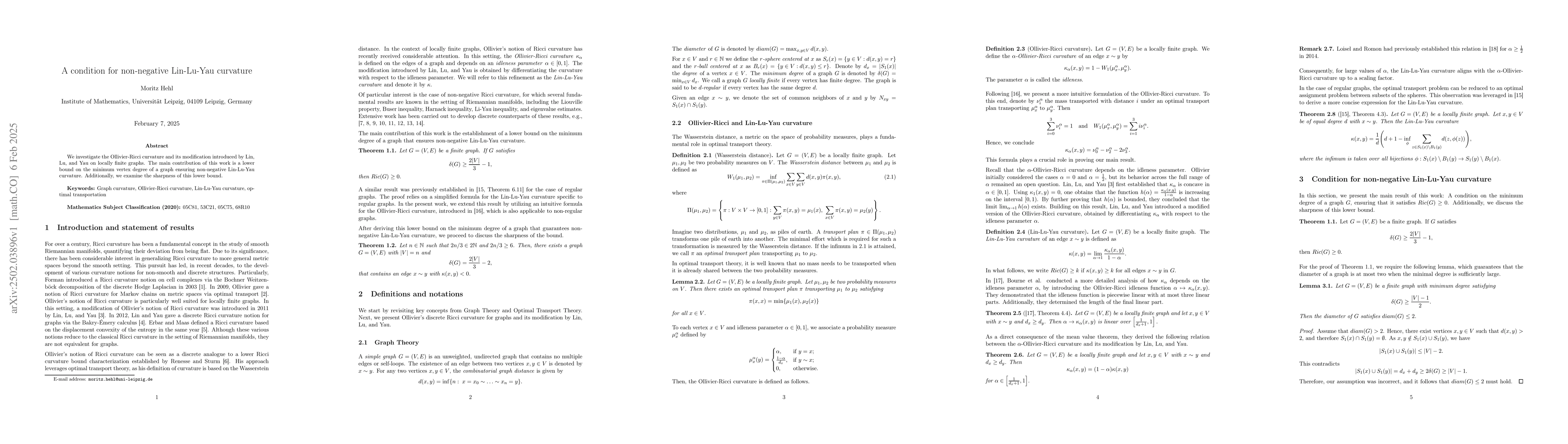 Thumbnail for A condition for non-negative Lin-Lu-Yau curvature