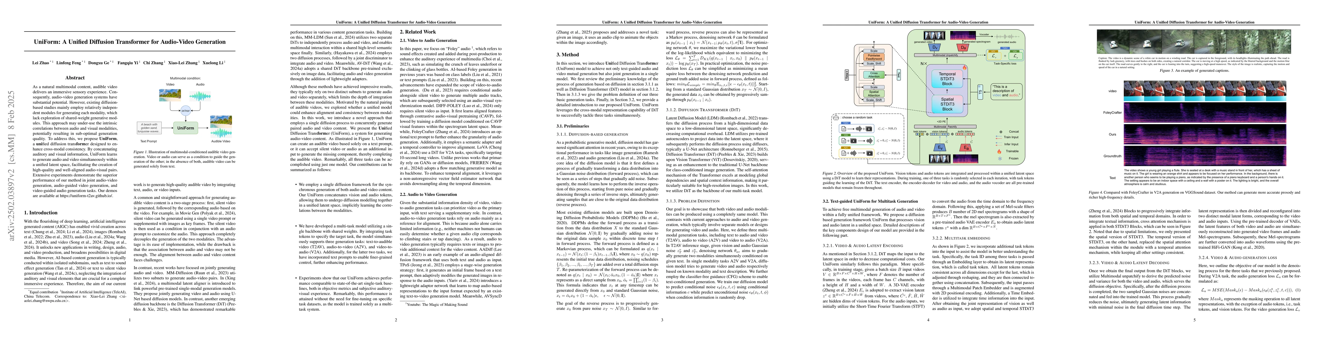 Thumbnail for UniForm: A Unified Diffusion Transformer for Audio-Video Generation