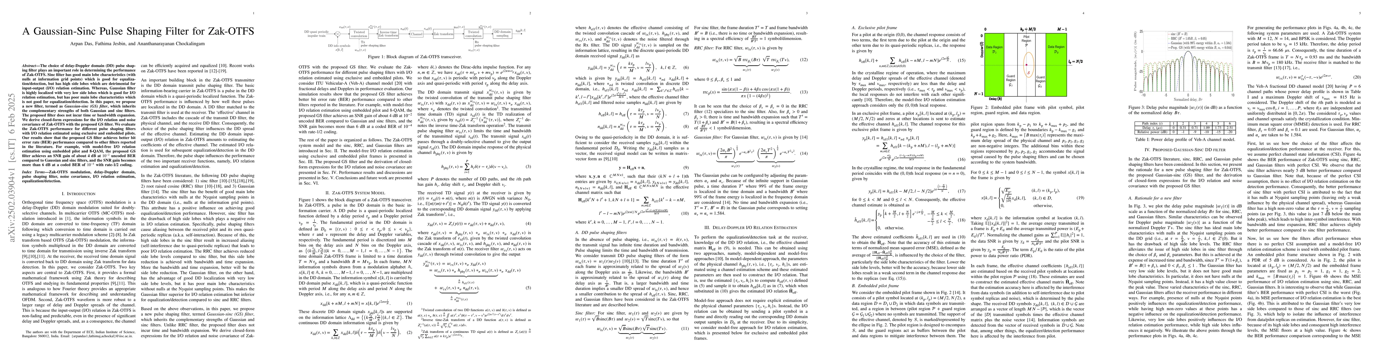 Thumbnail for A Gaussian-Sinc Pulse Shaping Filter for Zak-OTFS