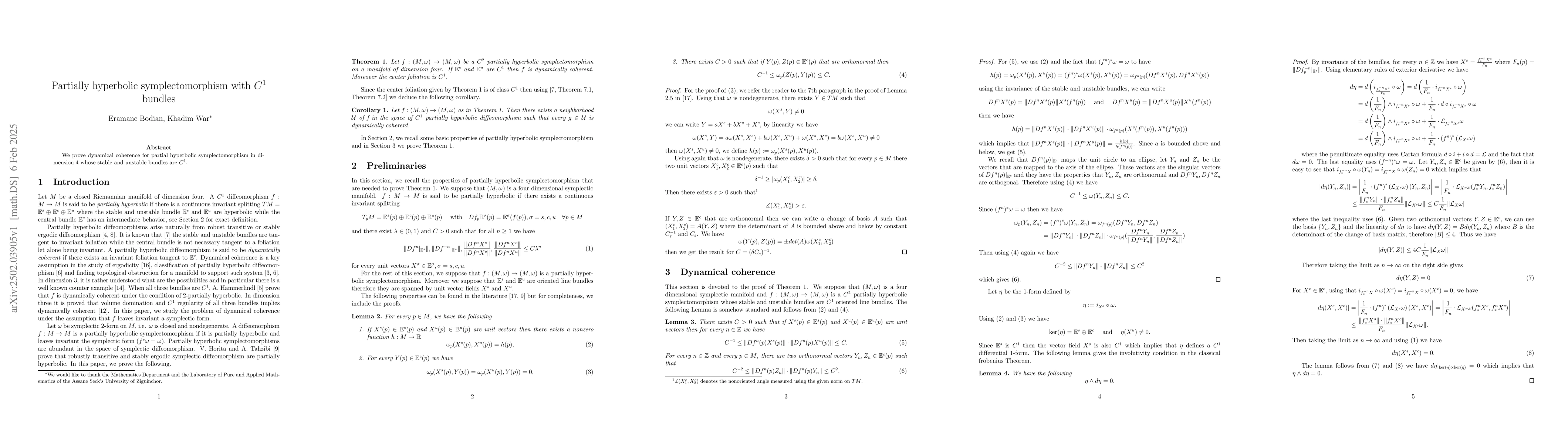 Thumbnail for Partially hyperbolic symplectomorphism with C^1 bundles