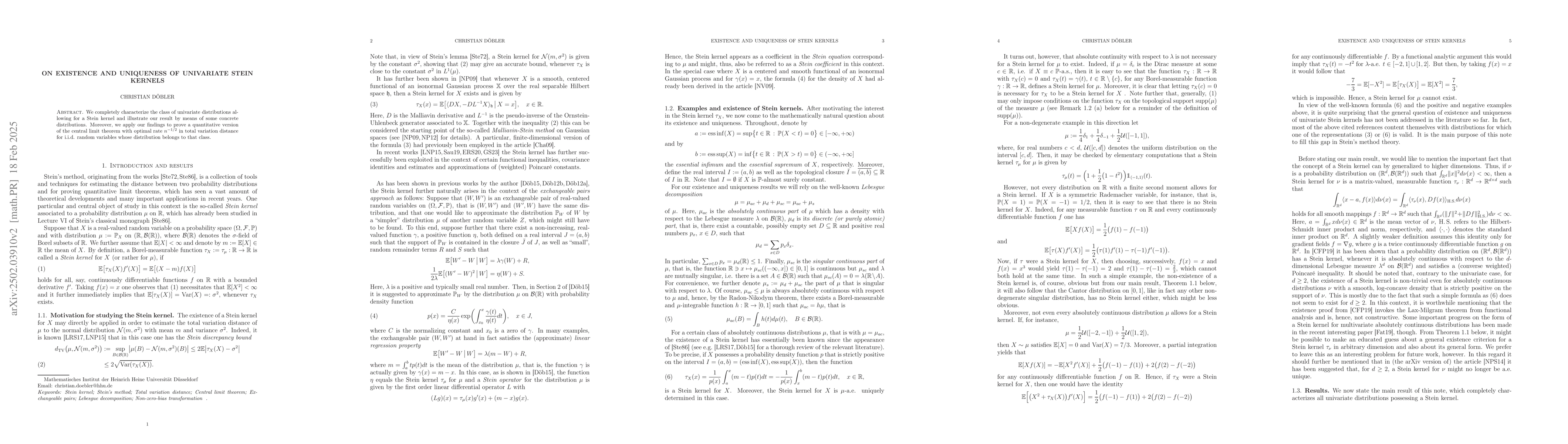 Thumbnail for On existence and uniqueness of univariate Stein kernels