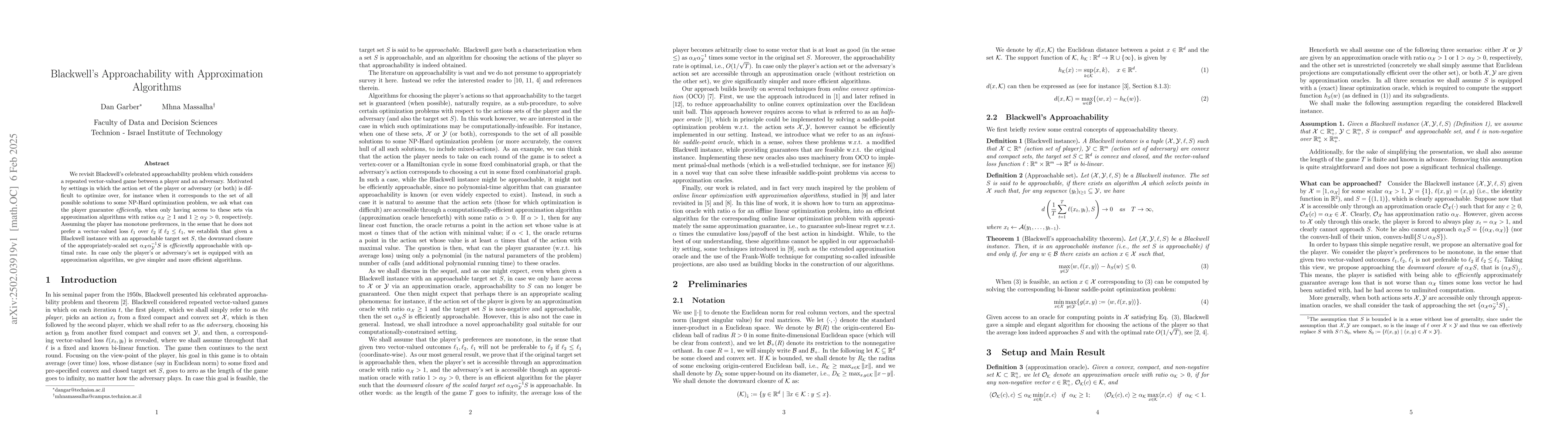 Thumbnail for Blackwell's Approachability with Approximation Algorithms