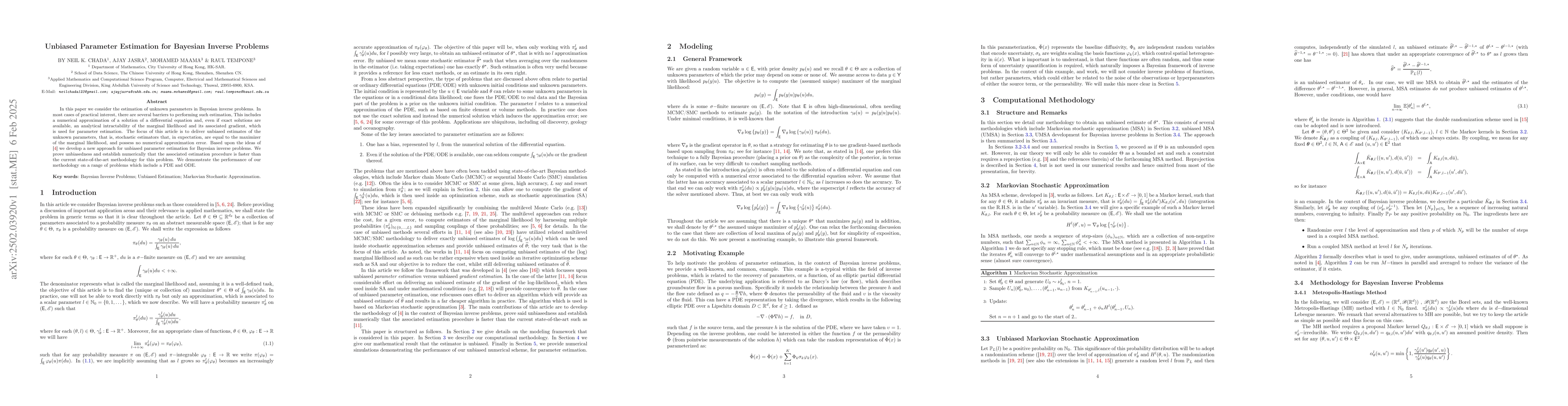 Thumbnail for Unbiased Parameter Estimation for Bayesian Inverse Problems