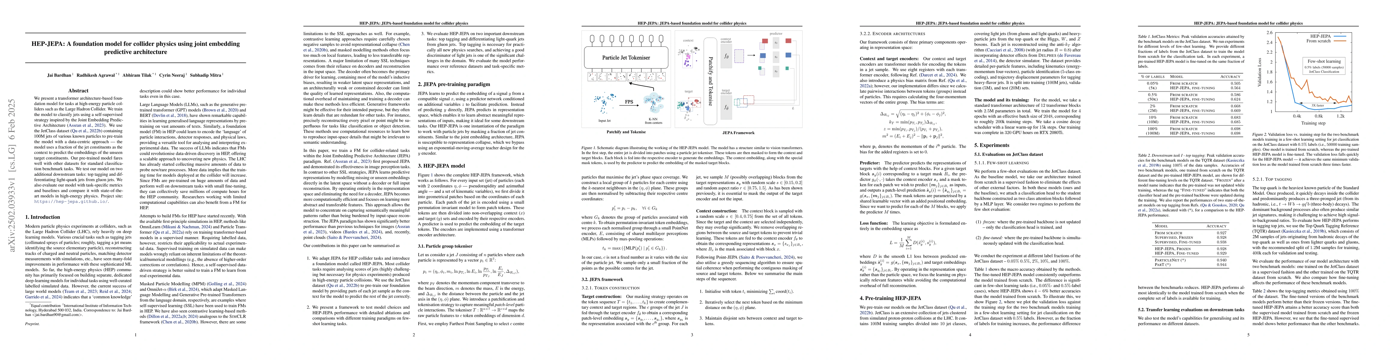 Thumbnail for HEP-JEPA: A foundation model for collider physics using joint embedding
  predictive architecture