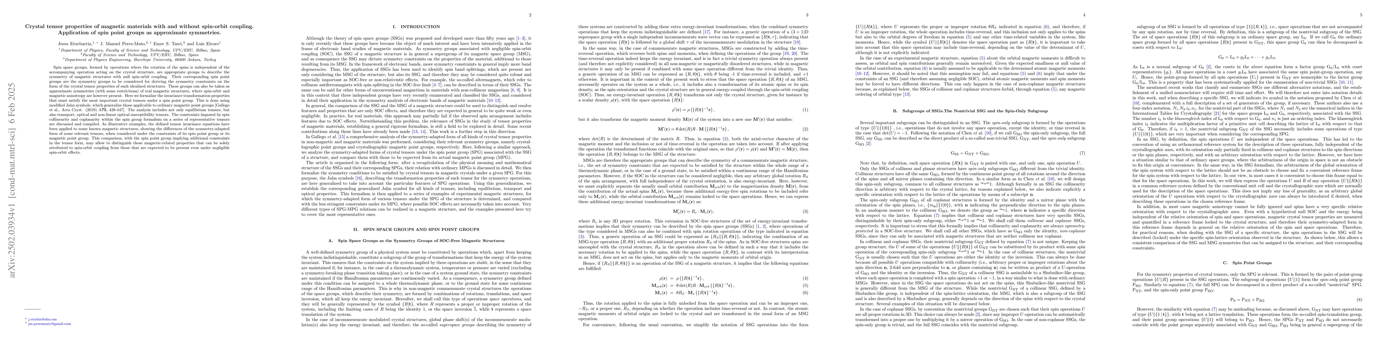 Thumbnail for Crystal tensor properties of magnetic materials with and without
  spin-orbit coupling. Application of spin point groups as approximate
  symmetries