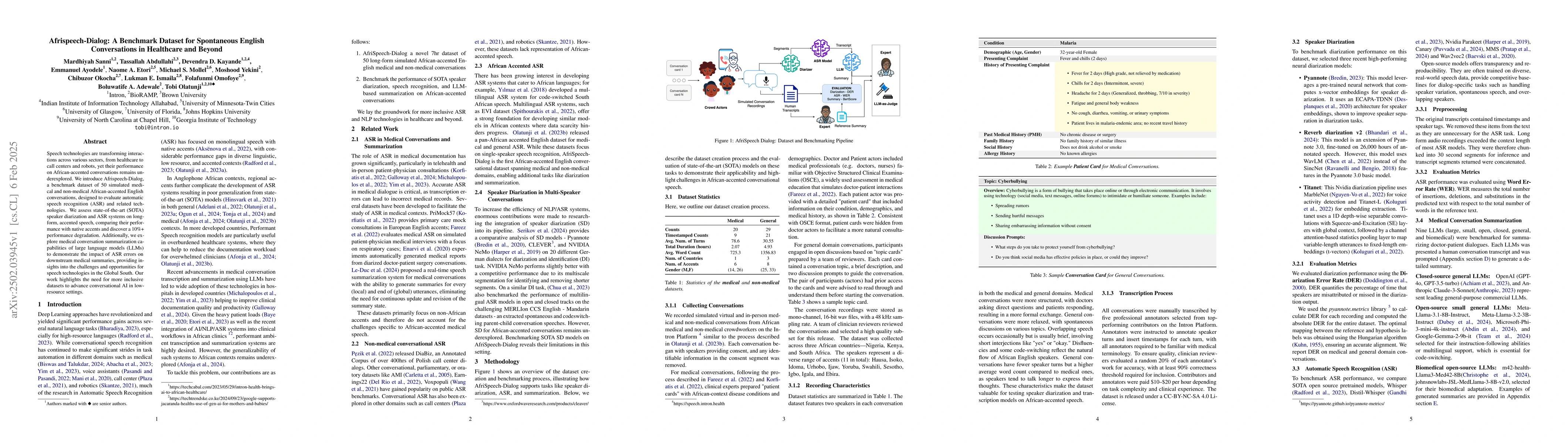 Thumbnail for Afrispeech-Dialog: A Benchmark Dataset for Spontaneous English
  Conversations in Healthcare and Beyond