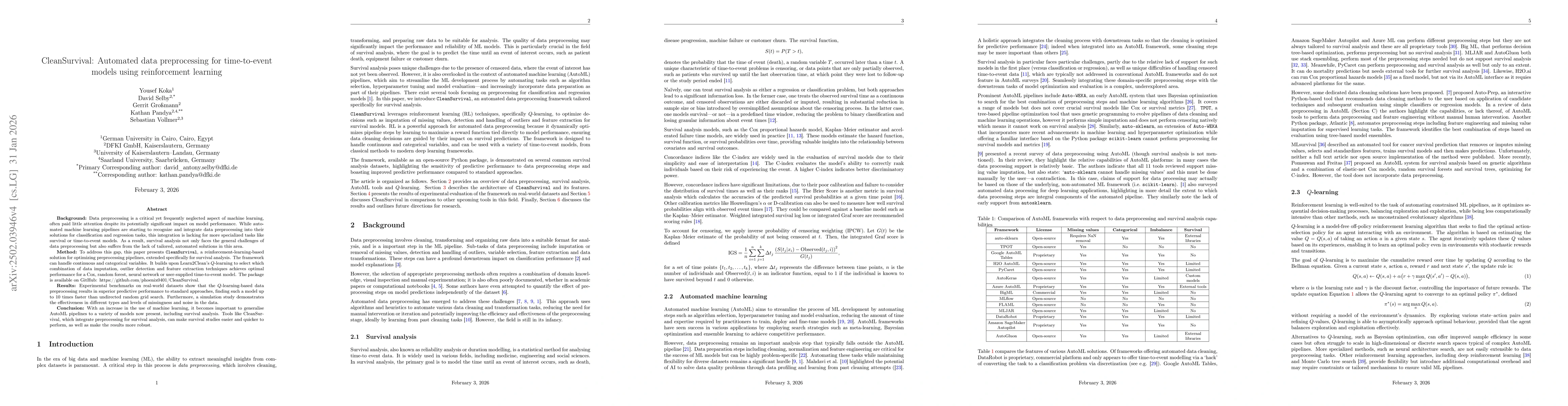 Thumbnail for CleanSurvival: Automated data preprocessing for time-to-event models using reinforcement learning