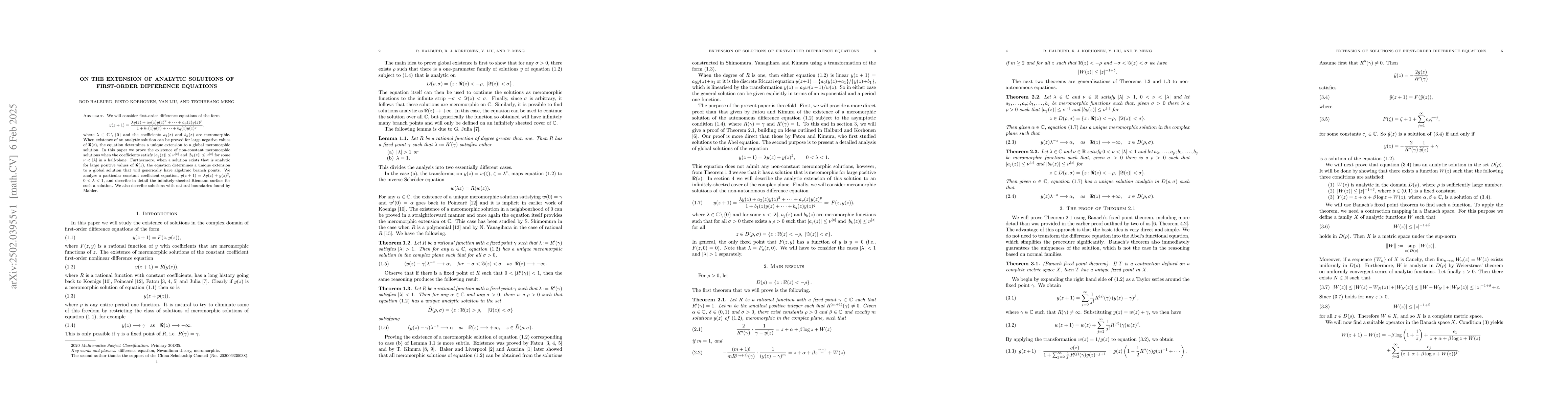 Thumbnail for On the extension of analytic solutions of first-order difference
  equations