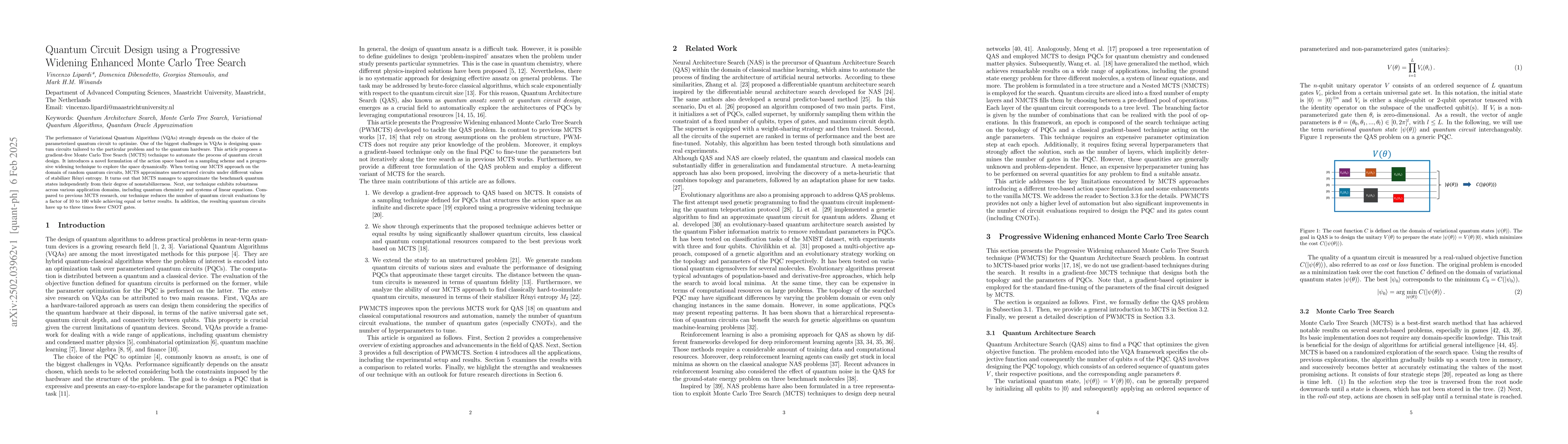 Thumbnail for Quantum Circuit Design using a Progressive Widening Monte Carlo Tree
  Search