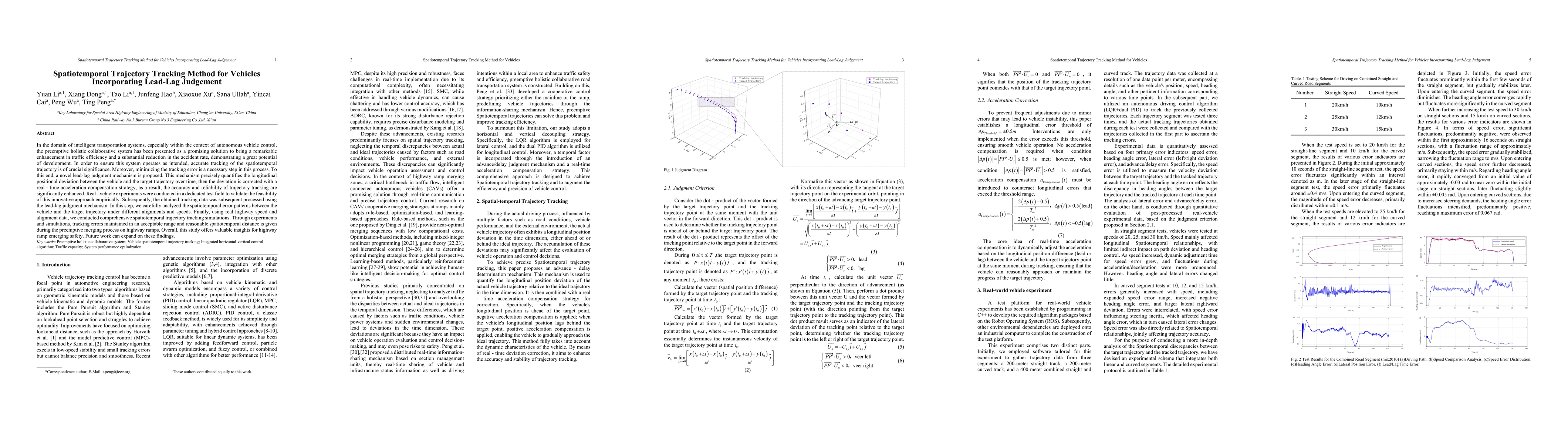 Thumbnail for Spatiotemporal Trajectory Tracking Method for Vehicles Incorporating
  Lead-Lag Judgement