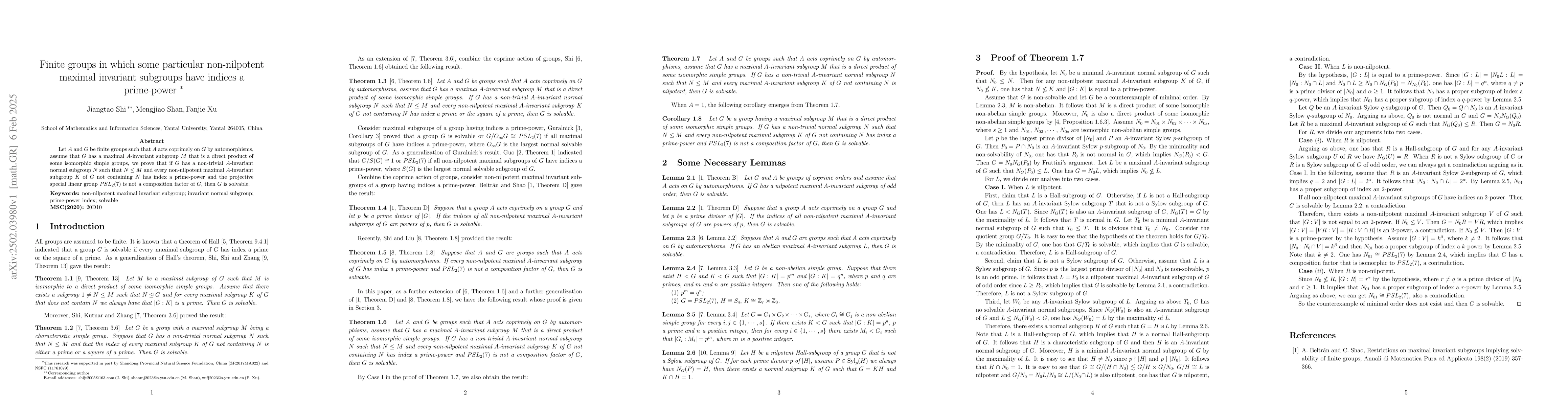 Thumbnail for Finite groups in which some particular non-nilpotent maximal invariant
  subgroups have indices a prime-power