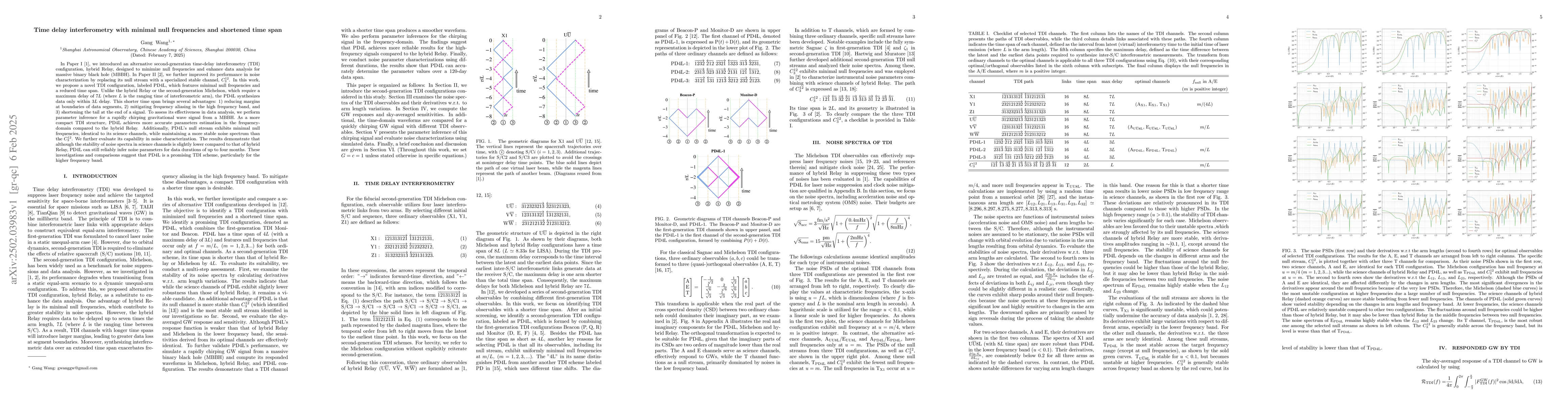 Thumbnail for Time delay interferometry with minimal null frequencies and shortened
  time span