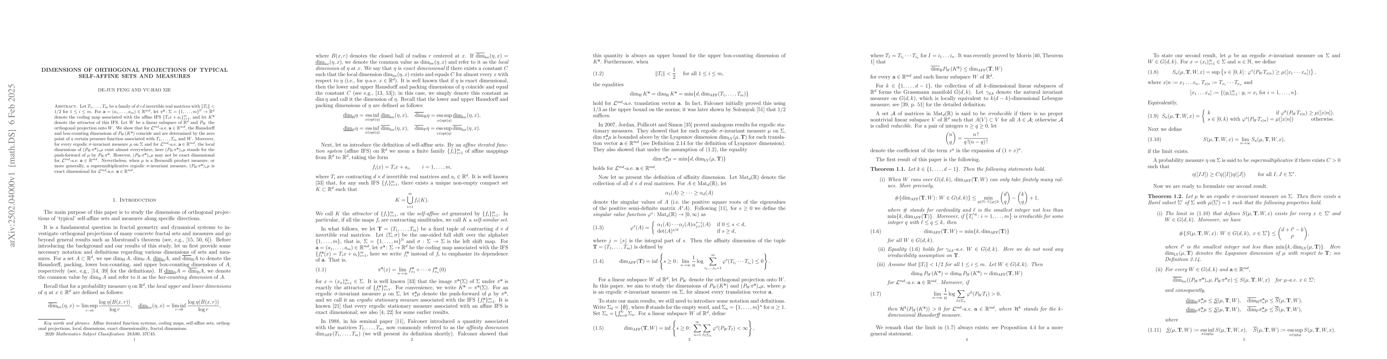 Thumbnail for Dimensions of orthogonal projections of typical self-affine sets and
  measures