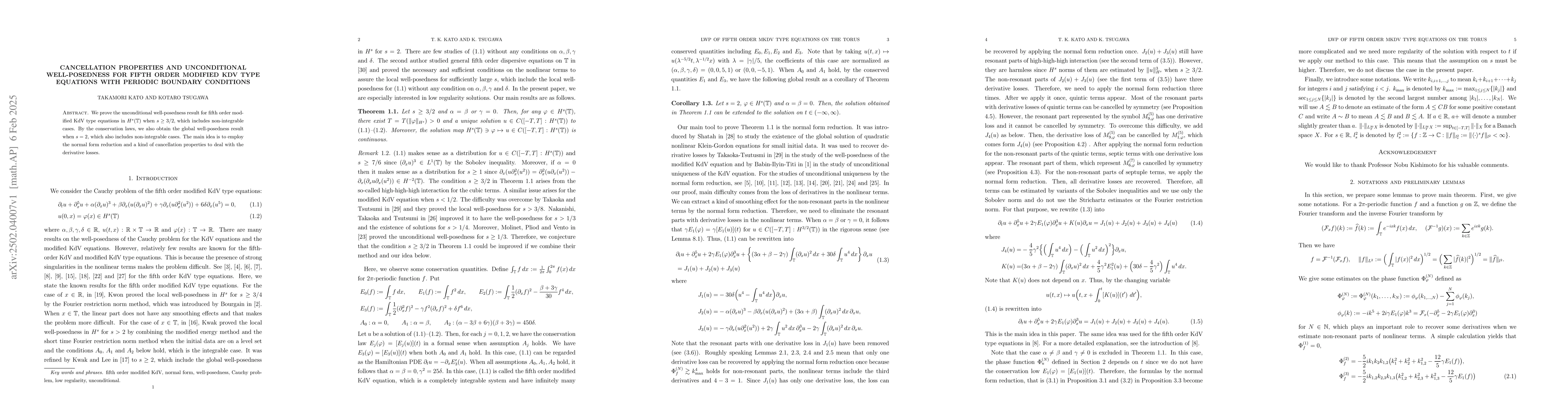 Thumbnail for Cancellation properties and unconditional well-posedness for fifth order
  modified KdV type equations with periodic boundary conditions