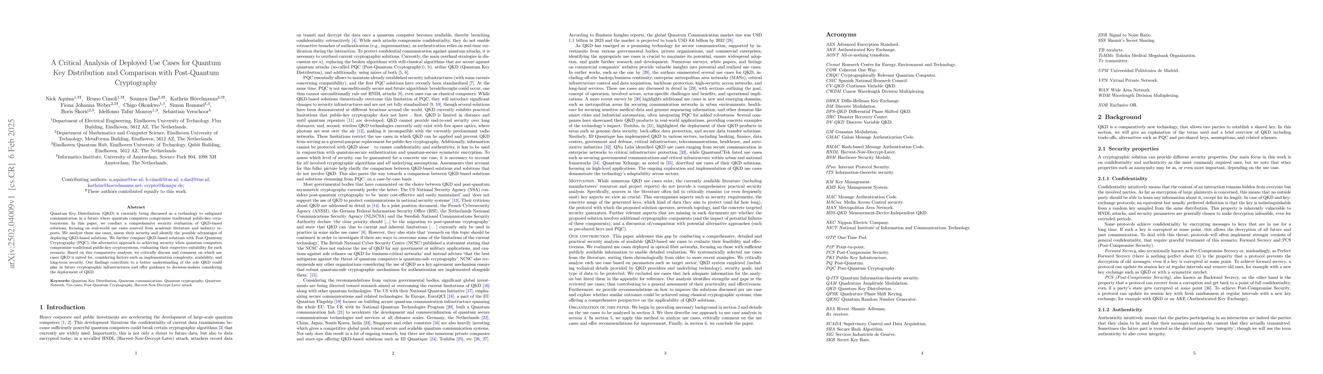 Thumbnail for A Critical Analysis of Deployed Use Cases for Quantum Key Distribution
  and Comparison with Post-Quantum Cryptography