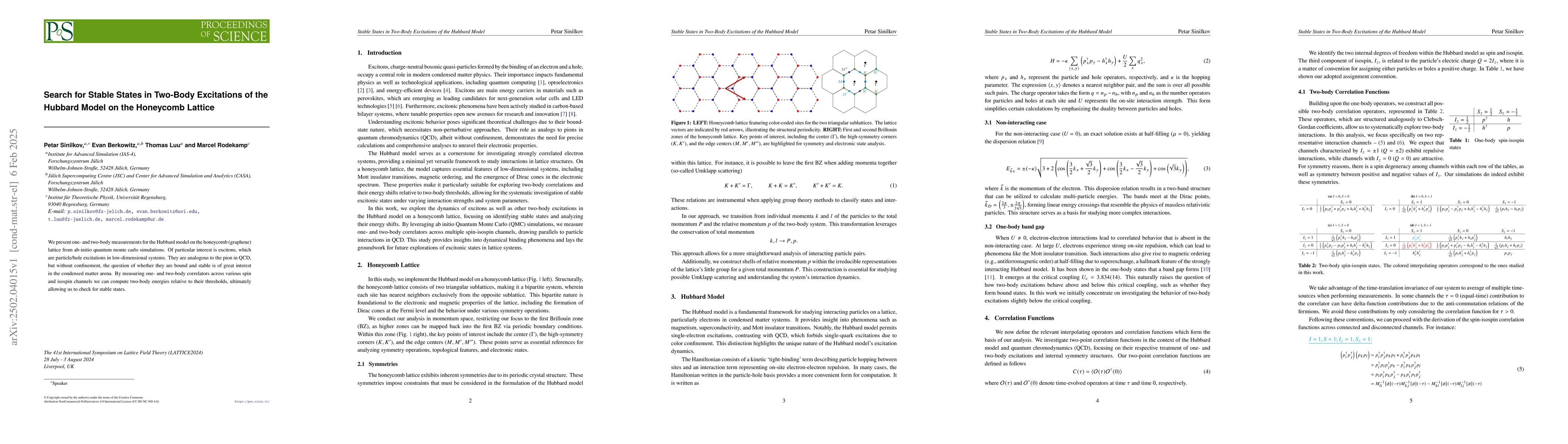 Thumbnail for Search for Stable States in Two-Body Excitations of the Hubbard Model on
  the Honeycomb Lattice