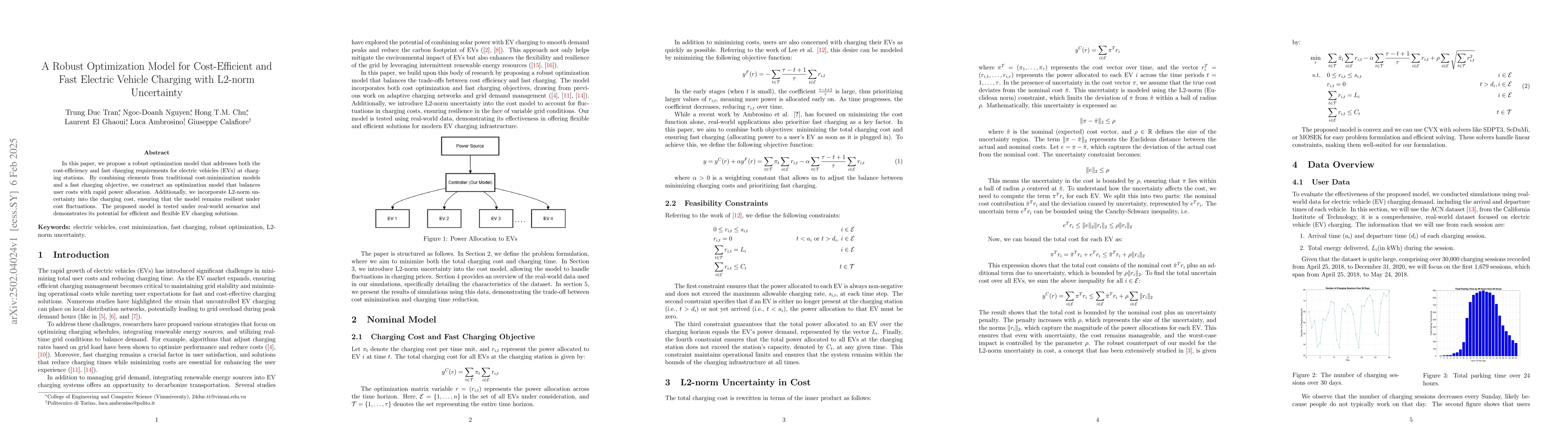 Thumbnail for A Robust Optimization Model for Cost-Efficient and Fast Electric Vehicle
  Charging with L2-norm Uncertainty