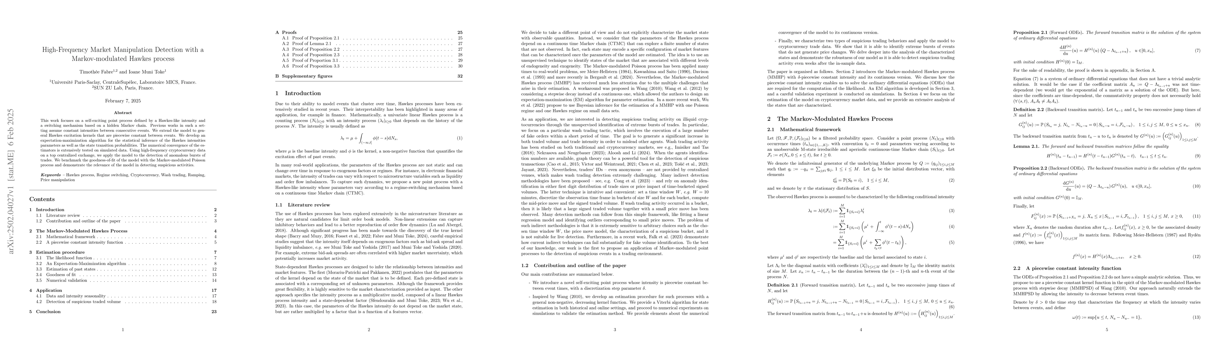 Thumbnail for High-Frequency Market Manipulation Detection with a Markov-modulated
  Hawkes process
