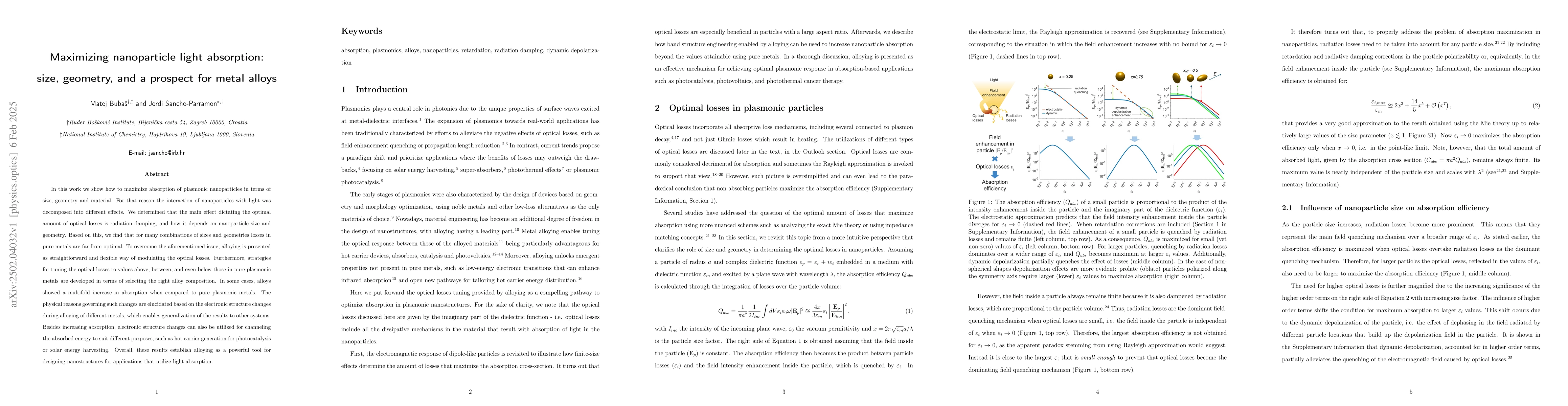 Thumbnail for Maximizing nanoparticle light absorption: size, geometry, and a prospect
  for metal alloys