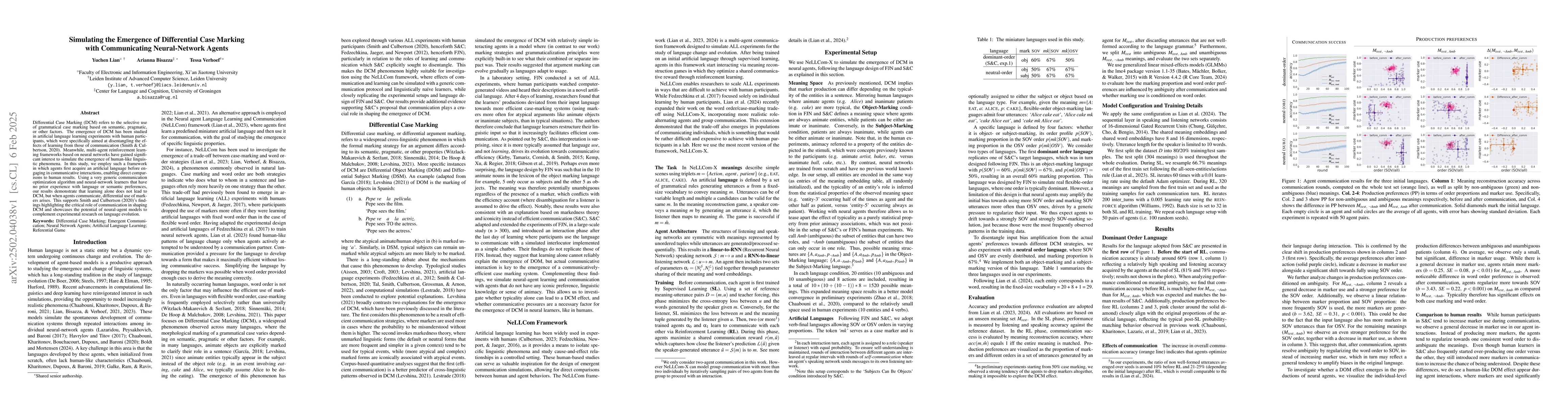 Thumbnail for Simulating the Emergence of Differential Case Marking with Communicating
  Neural-Network Agents