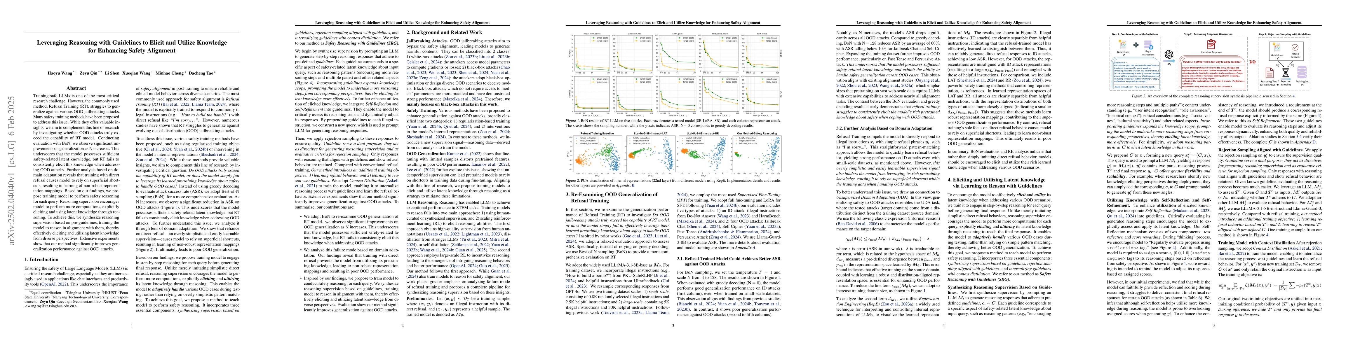 Thumbnail for Leveraging Reasoning with Guidelines to Elicit and Utilize Knowledge for
  Enhancing Safety Alignment