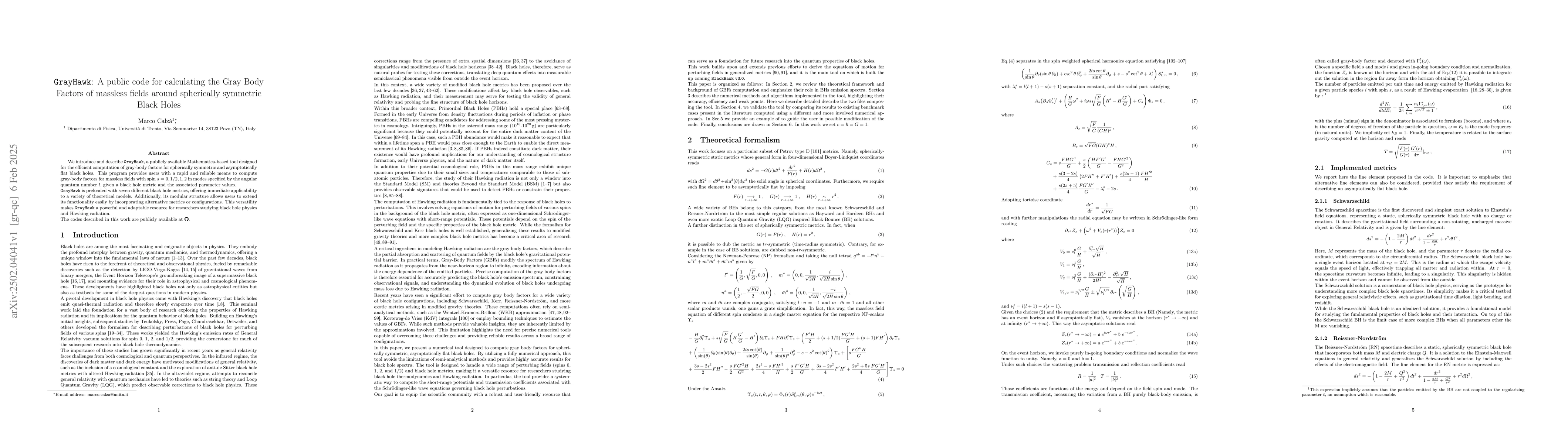 Thumbnail for $\tt GrayHawk$: A public code for calculating the Gray Body Factors of
  massless fields around spherically symmetric Black Holes