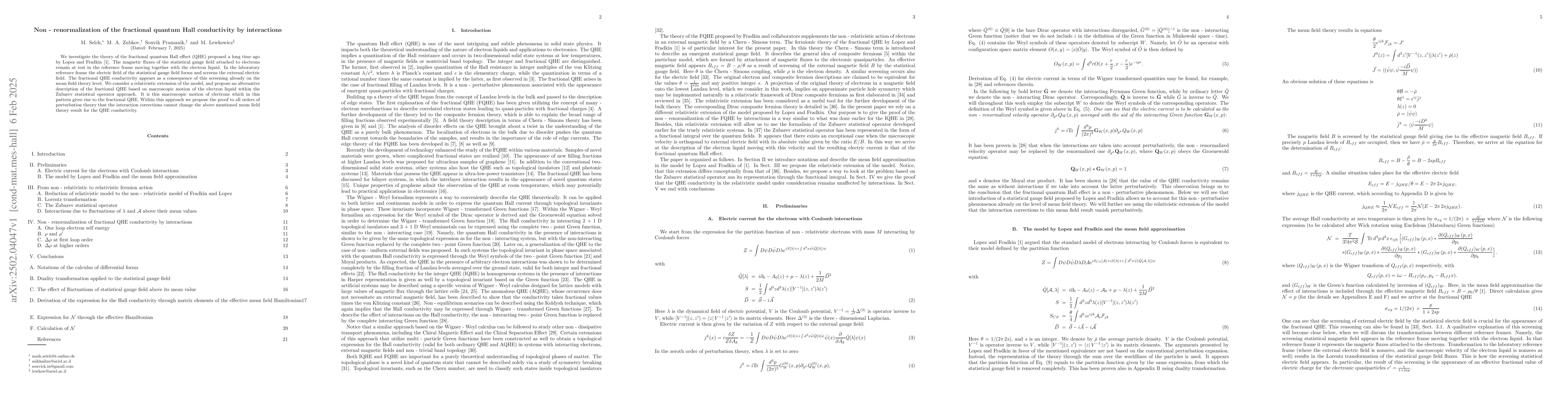 Thumbnail for Non-renormalization of the fractional quantum Hall conductivity by
  interactions