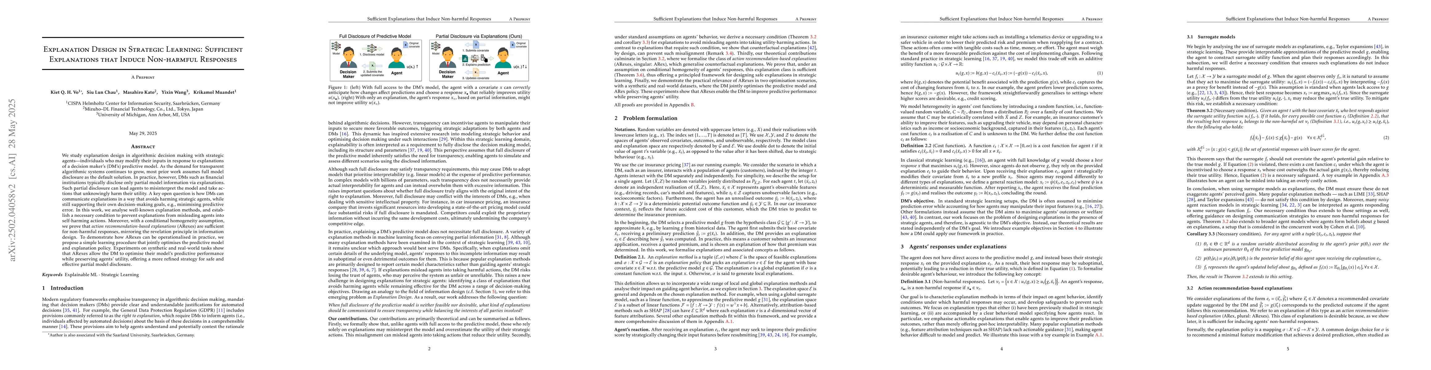 Thumbnail for Explanation Design in Strategic Learning: Sufficient Explanations that
  Induce Non-harmful Responses