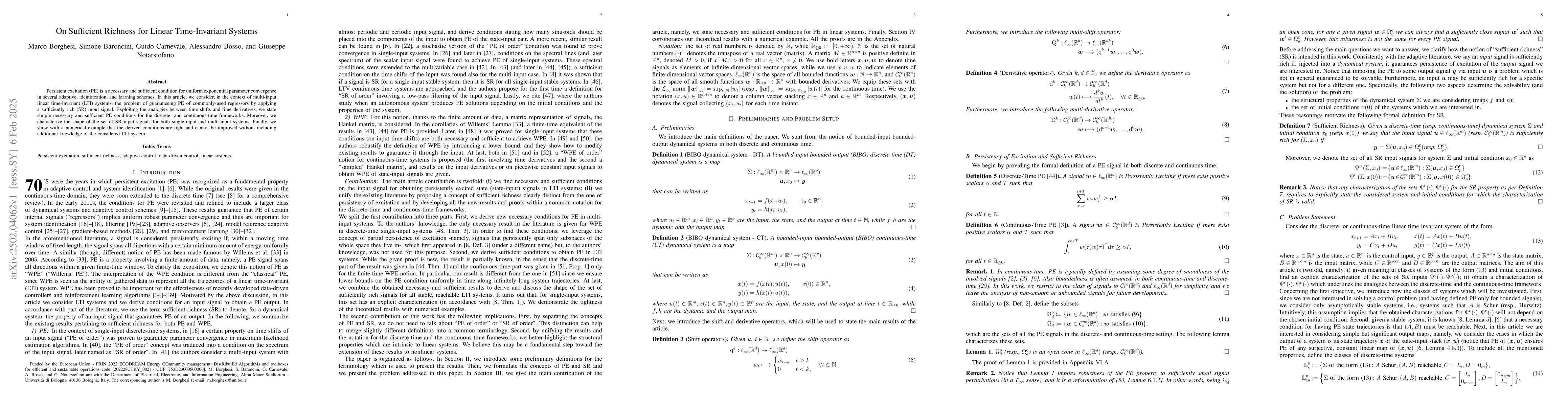 Thumbnail for On Sufficient Richness for Linear Time-Invariant Systems