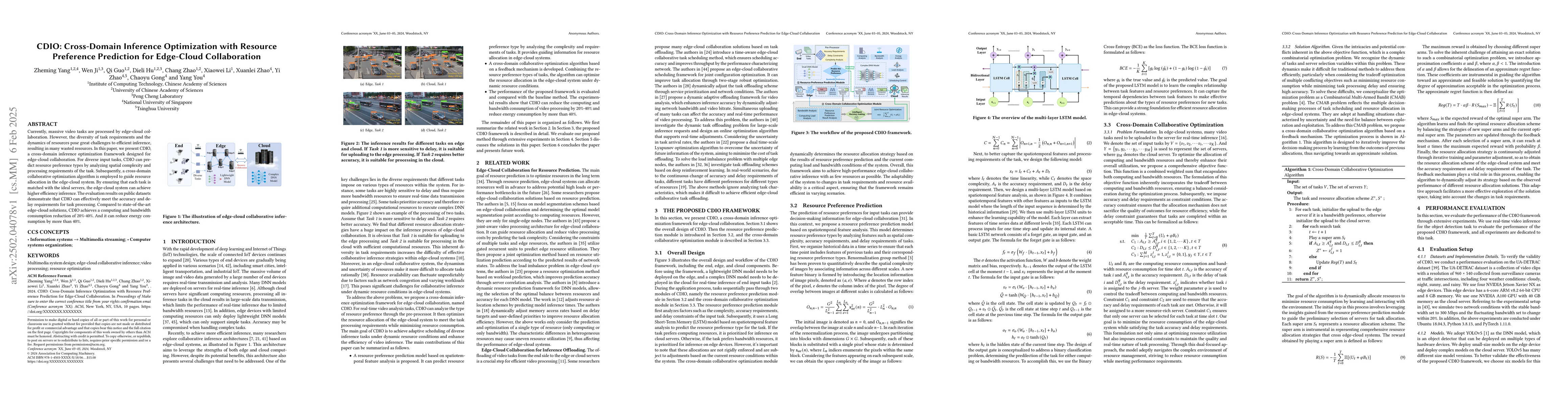 Thumbnail for CDIO: Cross-Domain Inference Optimization with Resource Preference
  Prediction for Edge-Cloud Collaboration