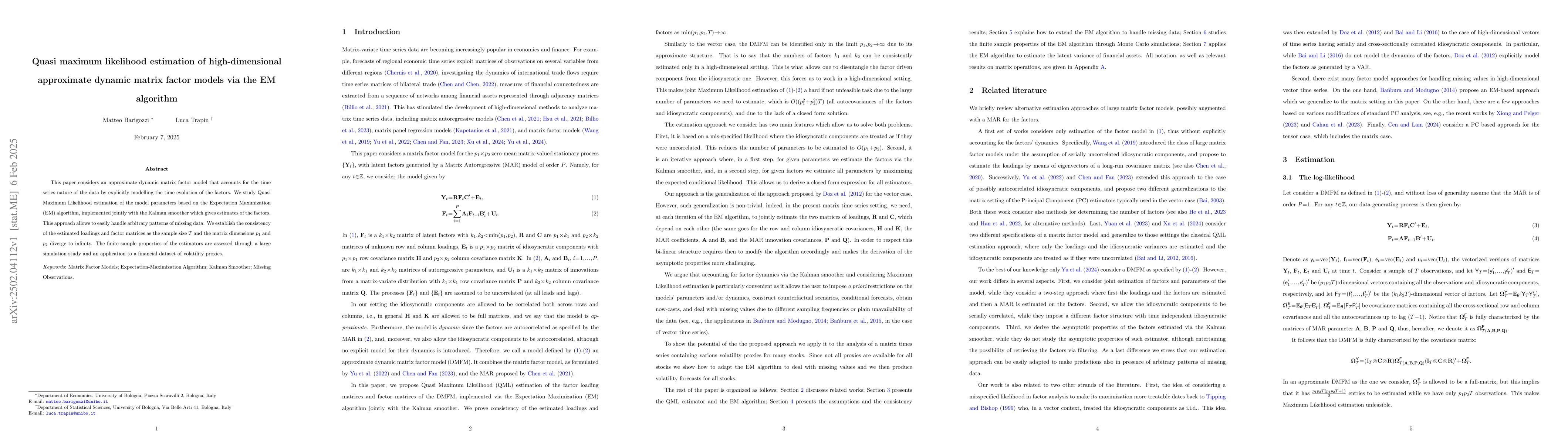 Thumbnail for Quasi maximum likelihood estimation of high-dimensional approximate
  dynamic matrix factor models via the EM algorithm