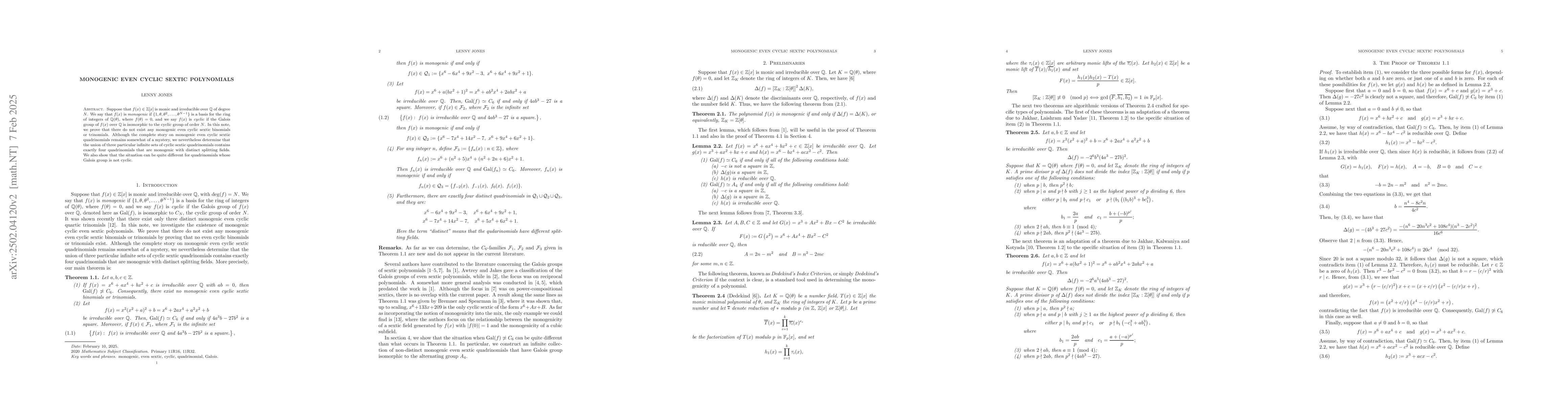 Thumbnail for Monogenic Even Cyclic Sextic Polynomials
