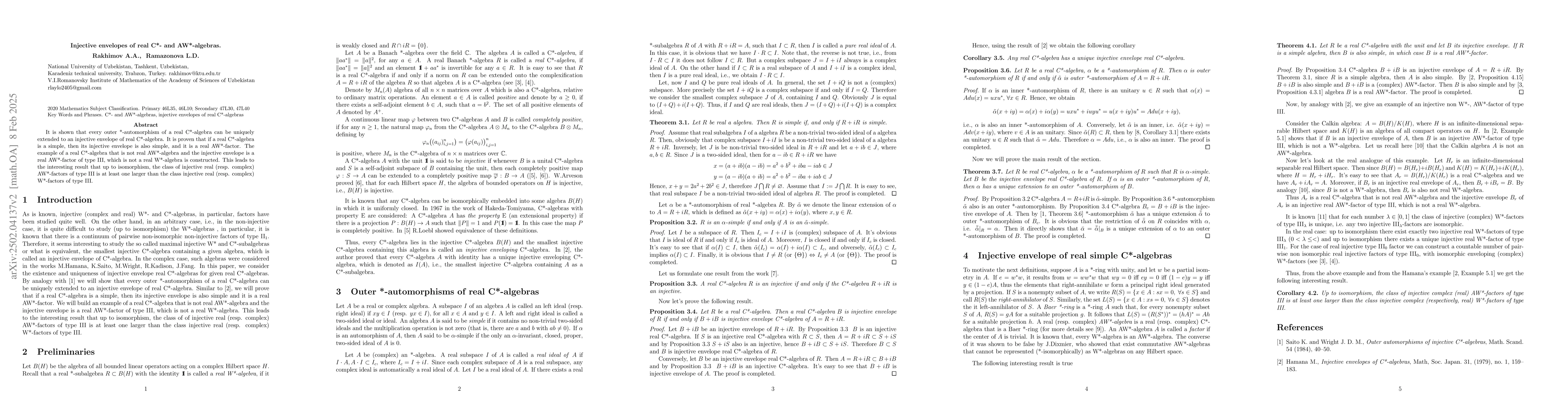 Thumbnail for Injective envelopes of real C*- and AW*-algebras