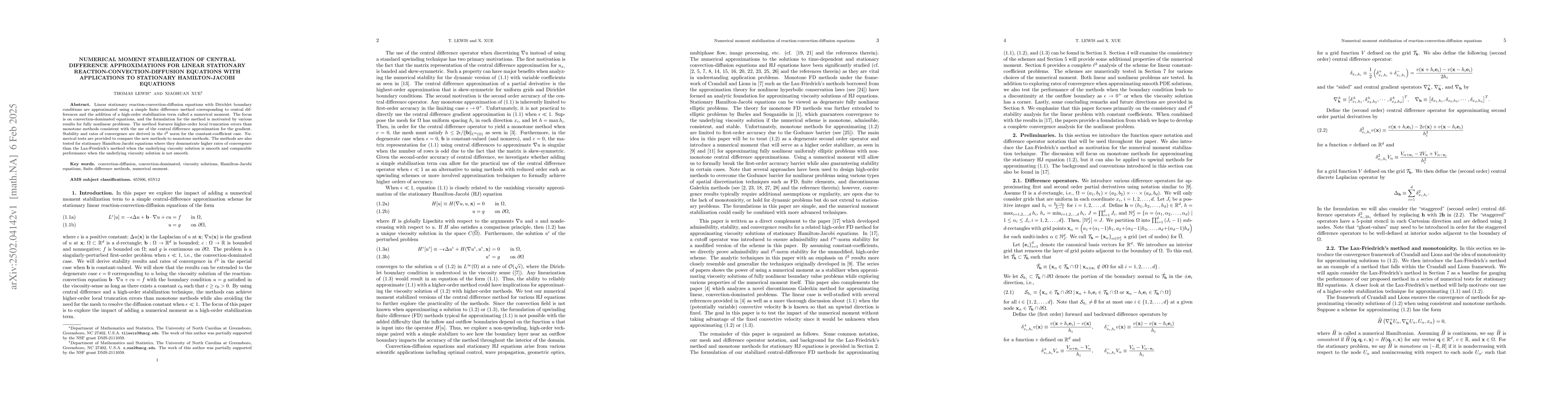 Thumbnail for Numerical moment stabilization of central difference approximations for
  linear stationary reaction-convection-diffusion equations with applications
  to stationary Hamilton-Jacobi equations