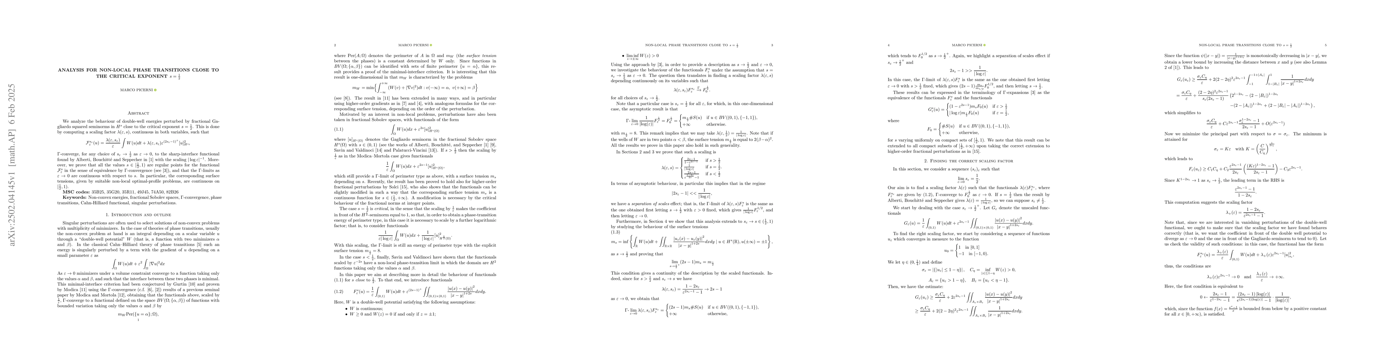 Thumbnail for Analysis for non-local phase transitions close to the critical exponent
  $s=\frac12$
