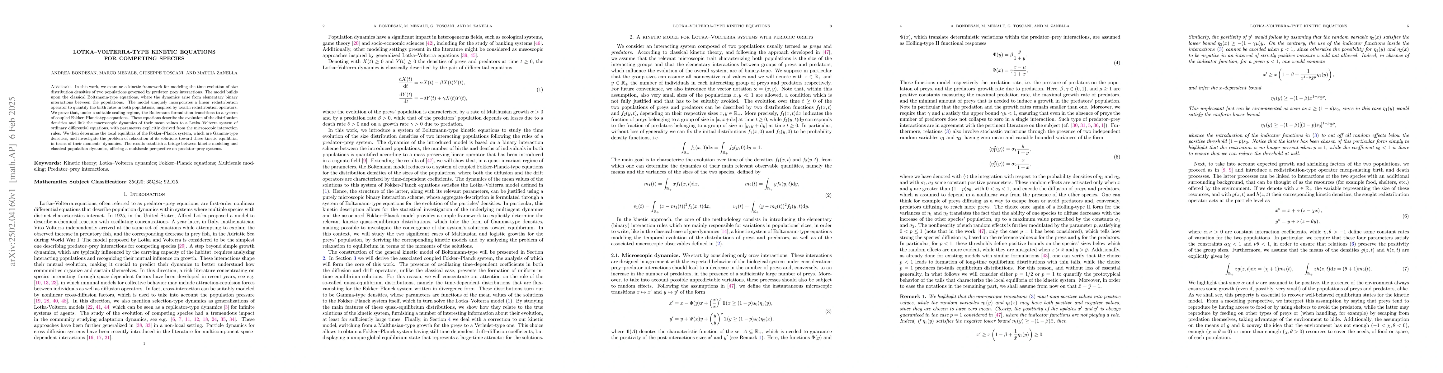Thumbnail for Lotka-Volterra-type kinetic equations for competing species