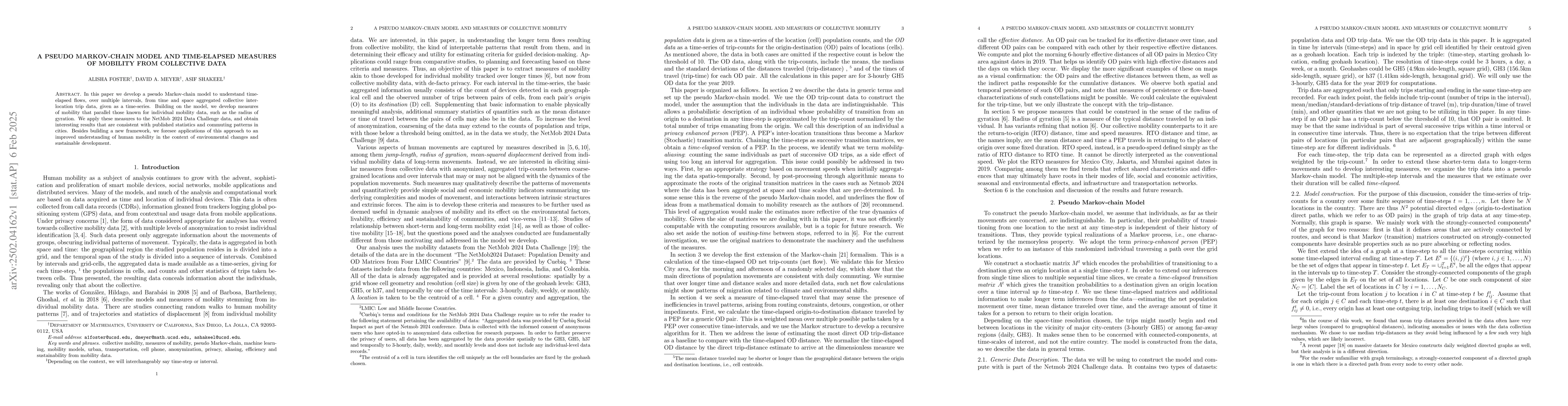 Thumbnail for A Pseudo Markov-Chain Model and Time-Elapsed Measures of Mobility from
  Collective Data