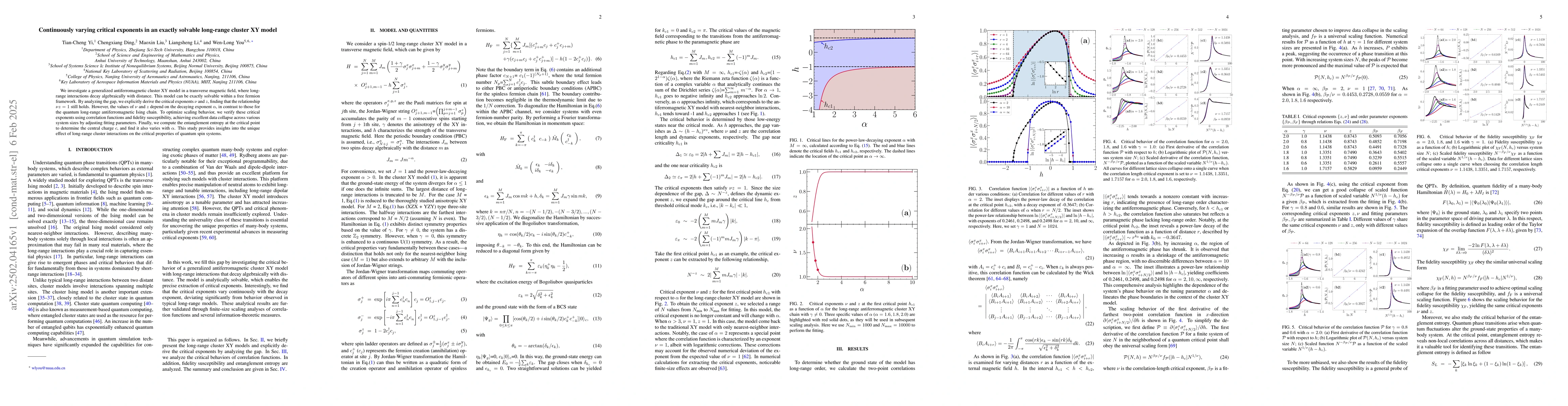 Thumbnail for Continuously varying critical exponents in an exactly solvable
  long-range cluster XY mode