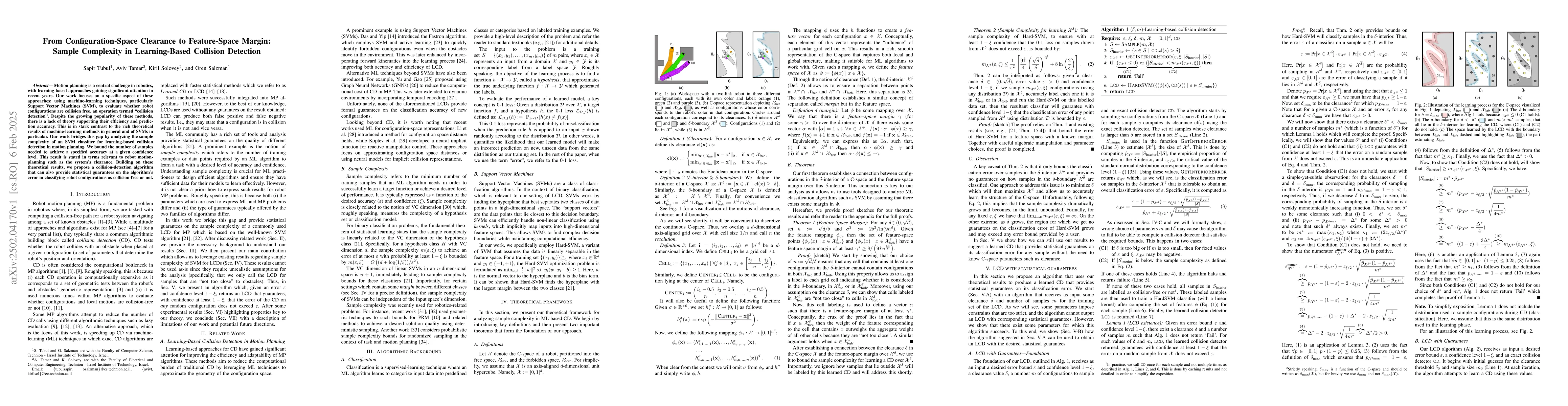 Thumbnail for From Configuration-Space Clearance to Feature-Space Margin: Sample
  Complexity in Learning-Based Collision Detection