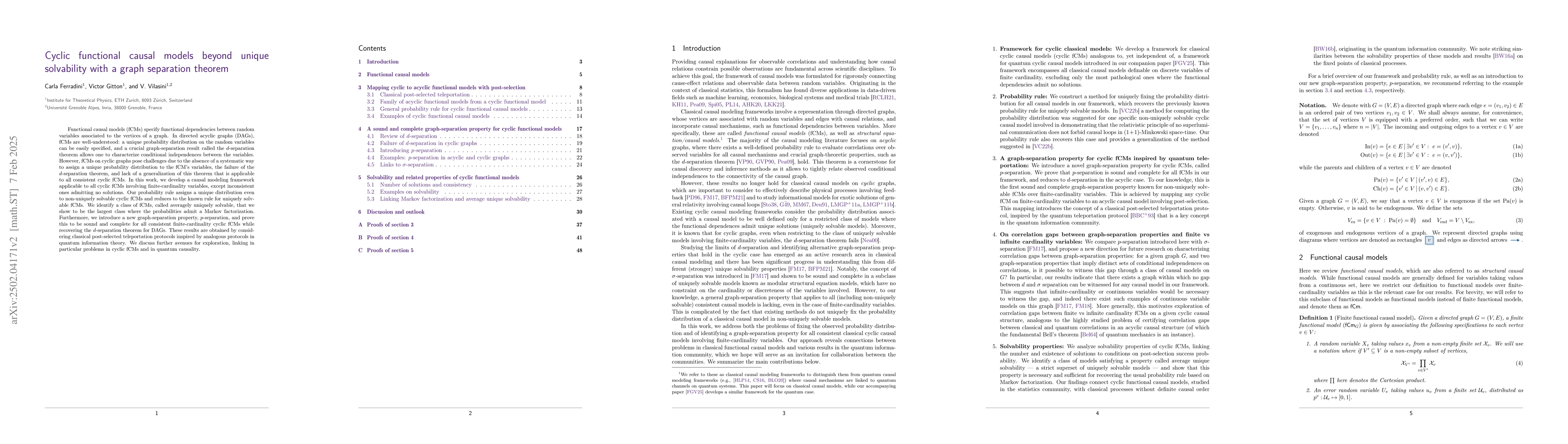 Thumbnail for Cyclic functional causal models beyond unique solvability with a graph
  separation theorem