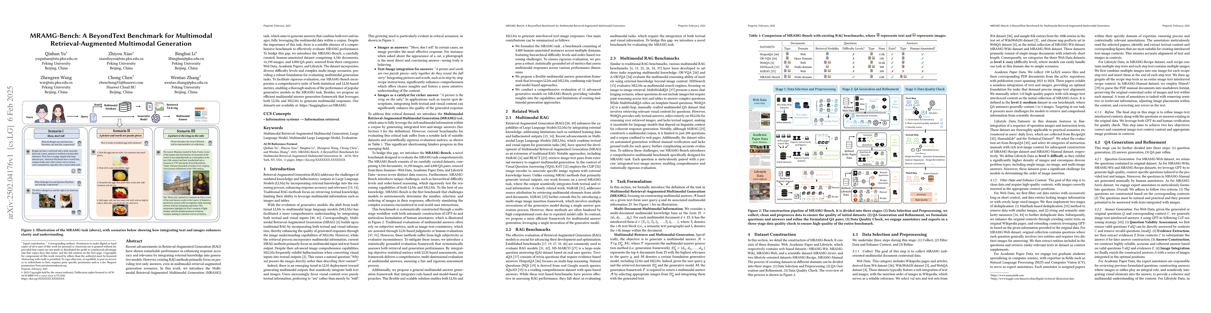Thumbnail for MRAMG-Bench: A BeyondText Benchmark for Multimodal Retrieval-Augmented
  Multimodal Generation