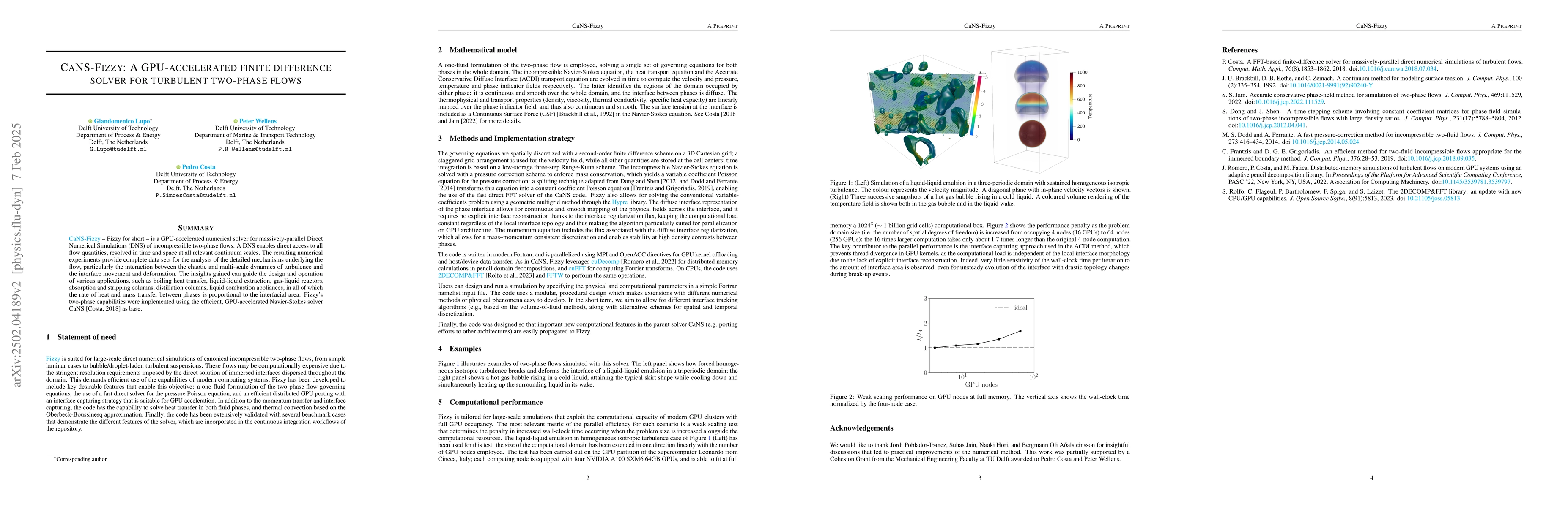 Thumbnail for CaNS-Fizzy: A GPU-accelerated finite difference solver for turbulent
  two-phase flows