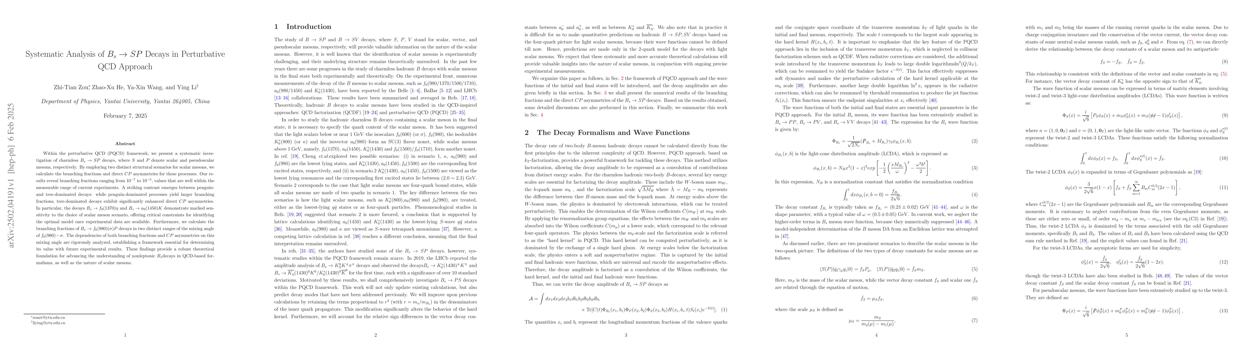 Thumbnail for Systematic Analysis of $B_s \to SP$ Decays in Perturbative QCD Approach