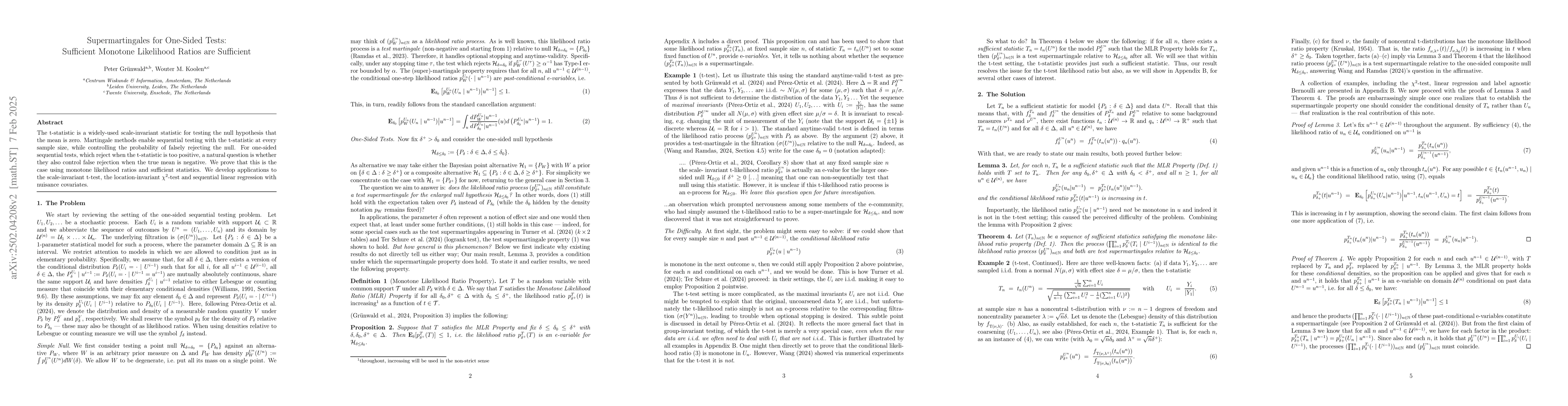 Thumbnail for Supermartingales for One-Sided Tests: Sufficient Monotone Likelihood
  Ratios are Sufficient