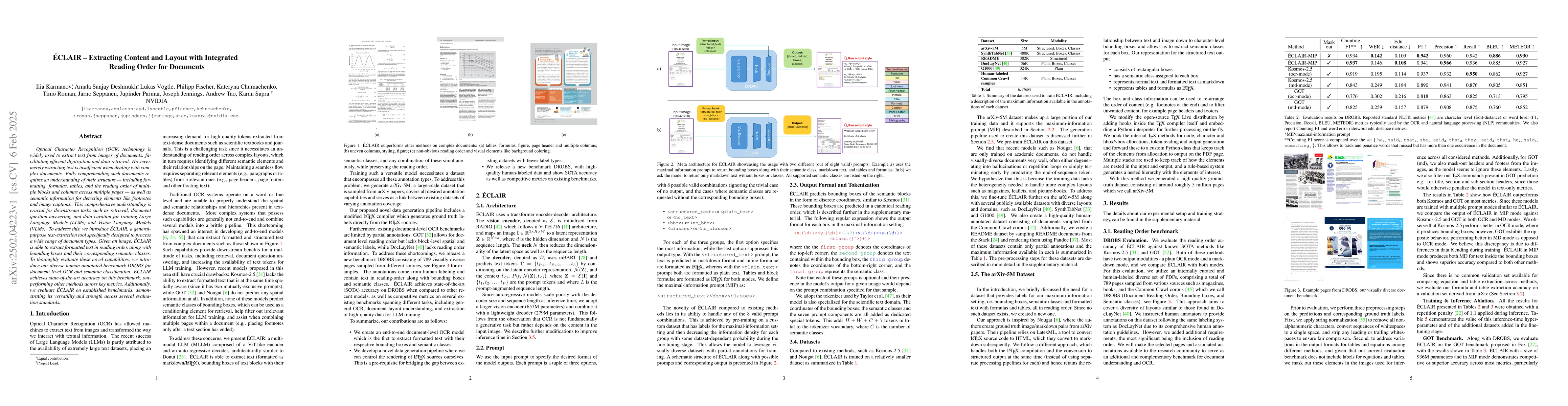 Thumbnail for Éclair -- Extracting Content and Layout with Integrated Reading Order
  for Documents