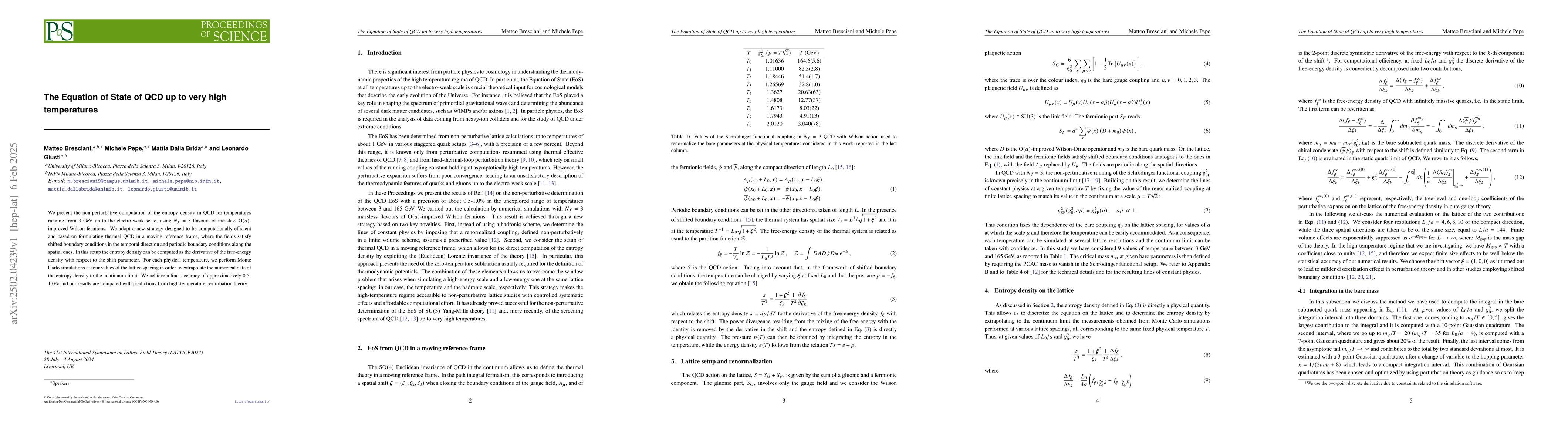 Thumbnail for The Equation of State of QCD up to very high temperatures