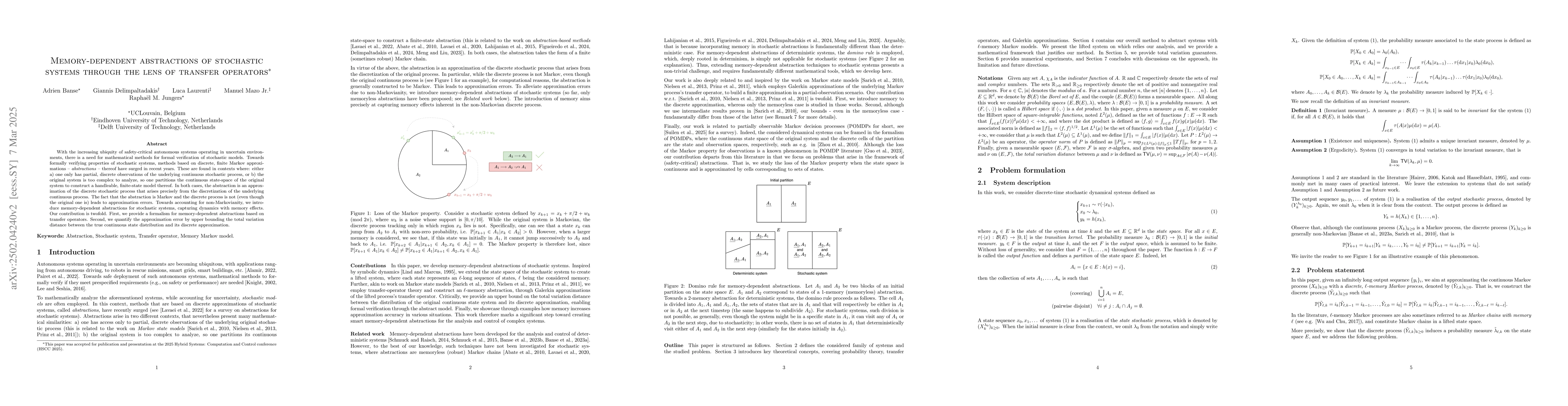 Thumbnail for Memory-dependent abstractions of stochastic systems through the lens of
  transfer operators