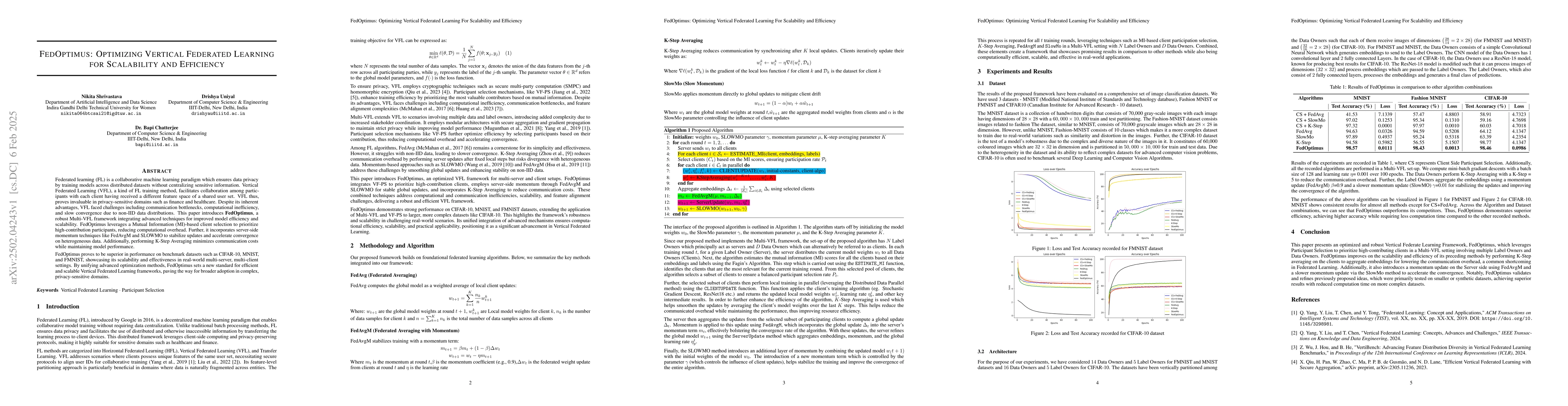 Thumbnail for FedOptimus: Optimizing Vertical Federated Learning for Scalability and
  Efficiency